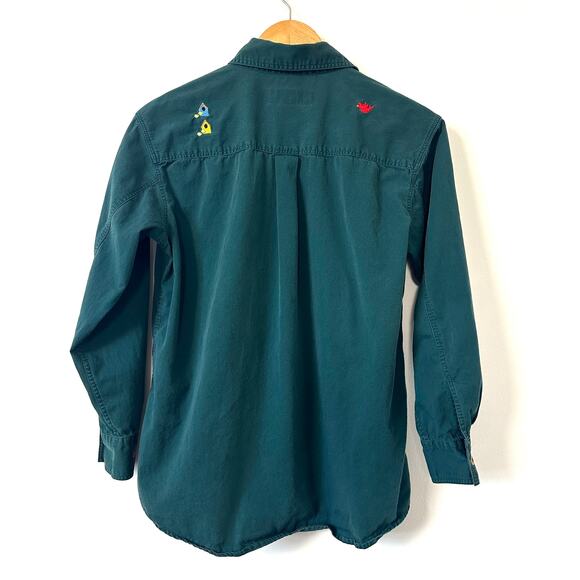 VTG 90s Embroidered Birds Button Up Shirt Birdhouse Green S Cottage Whimsical - Picture 5 of 9
